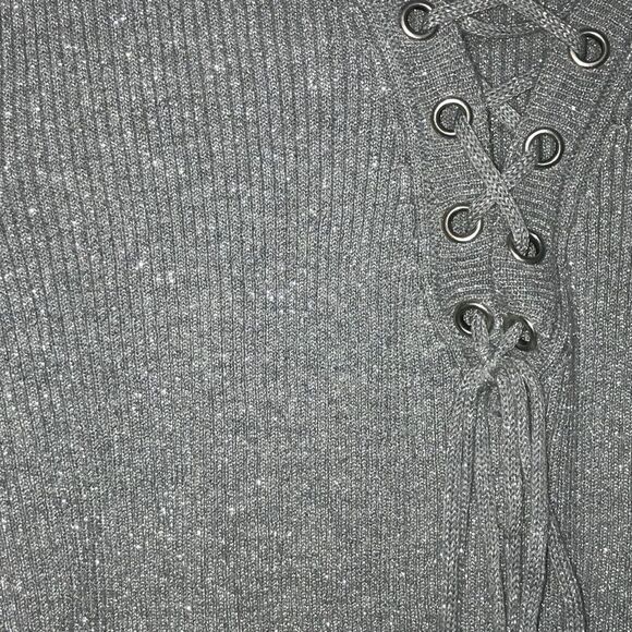 MICHAEL by Michael Kors Metallic Silver Pullover Top Ribbed Sweater Sz L - Picture 7 of 7